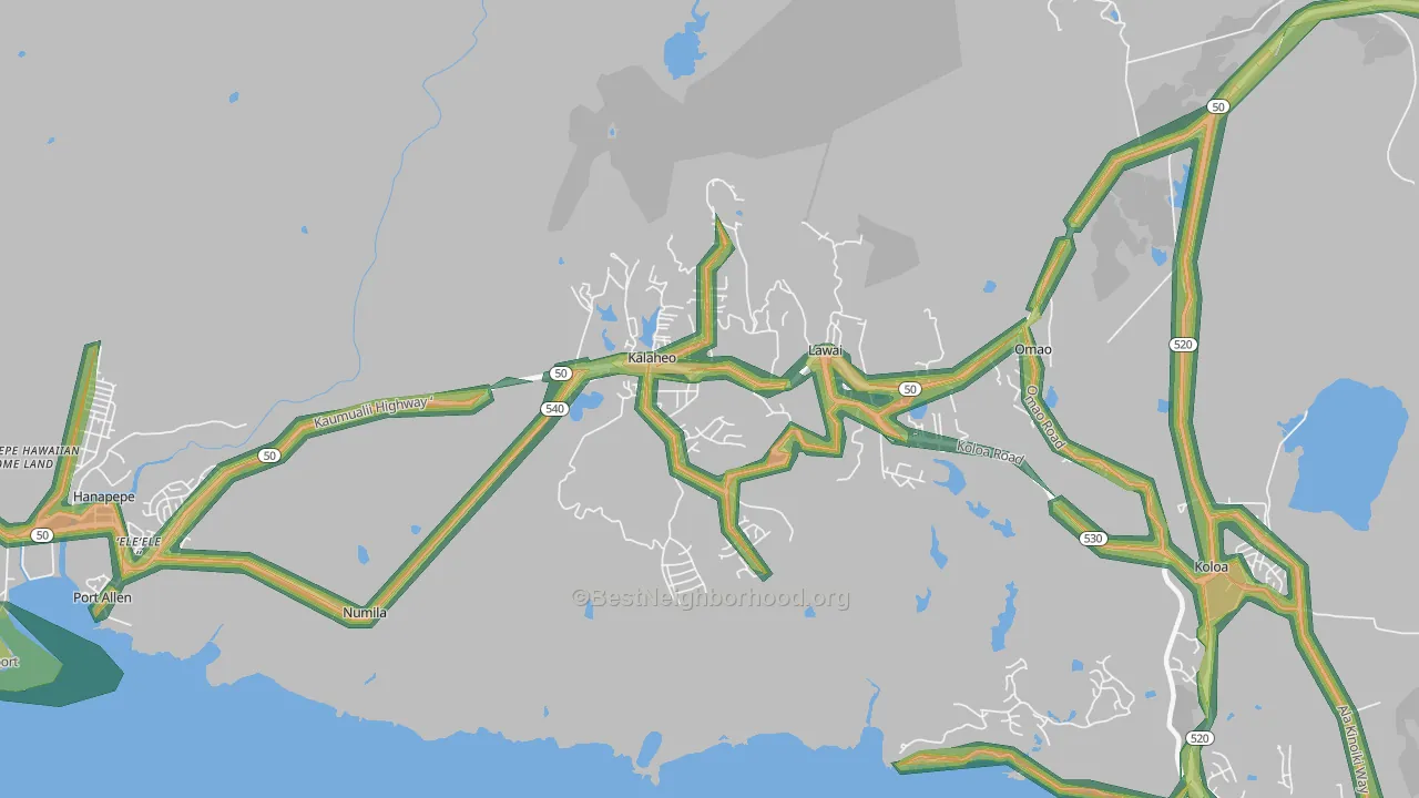 Kalaheo, HI Map of Noise Levels in Kalaheo