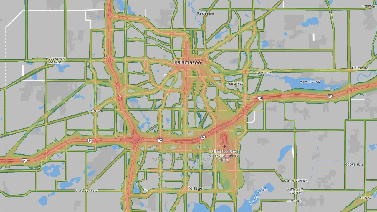Kalamazoo County, MI Map of Noise Levels in Kalamazoo County