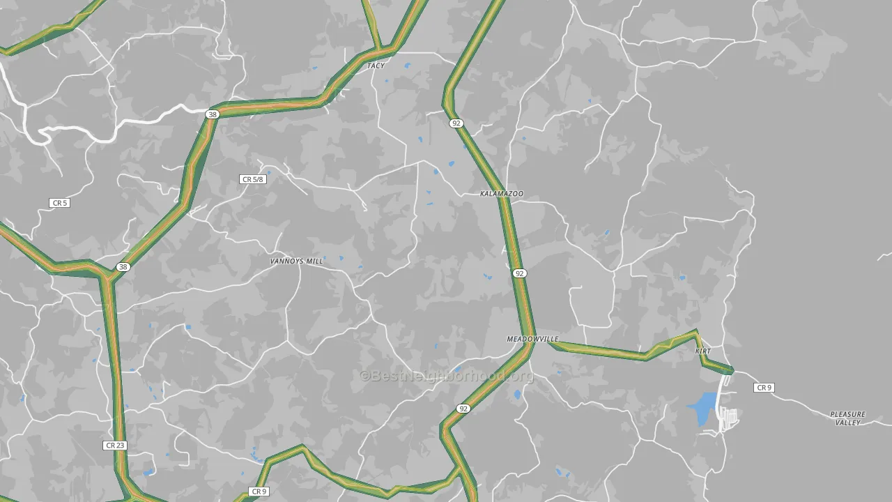 Kalamazoo, WV Map of Noise Levels in Kalamazoo