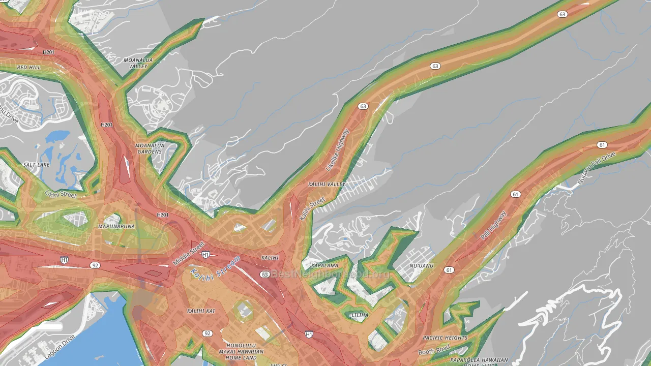 Kalihi Valley, Honolulu, HI Map of Noise Levels in Kalihi Valley