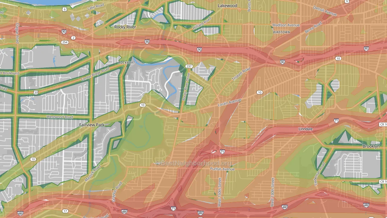 Kamms Corner, Cleveland, OH Map of Noise Levels in Kamms Corner