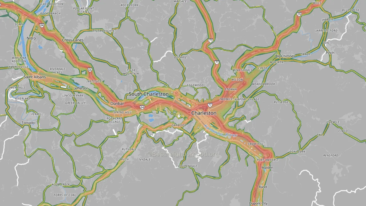 Kanawha County, WV Map of Noise Levels in Kanawha County
