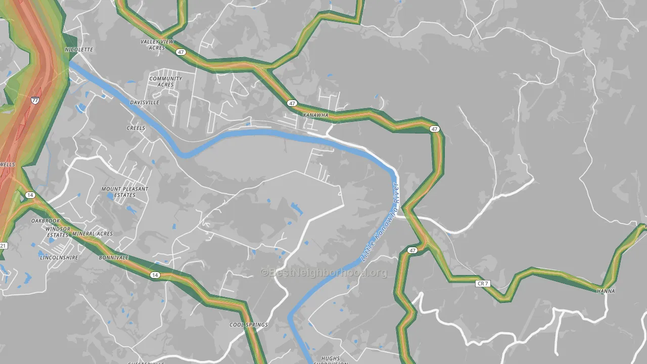Kanawha, WV Map of Noise Levels in Kanawha