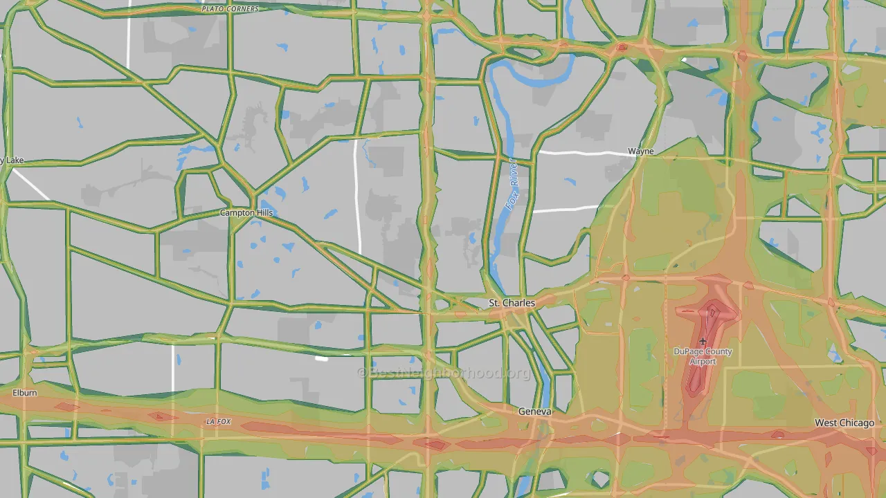 Kane County, IL Map of Noise Levels in Kane County