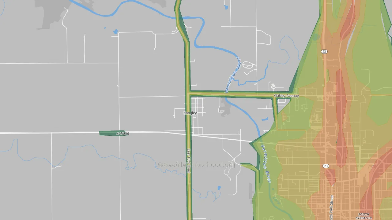Kangley, IL Map of Noise Levels in Kangley