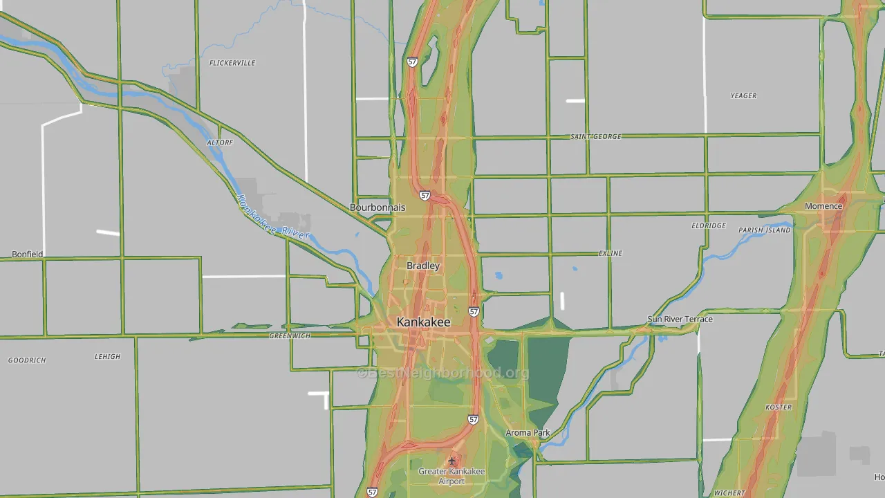 Kankakee County, IL Map of Noise Levels in Kankakee County