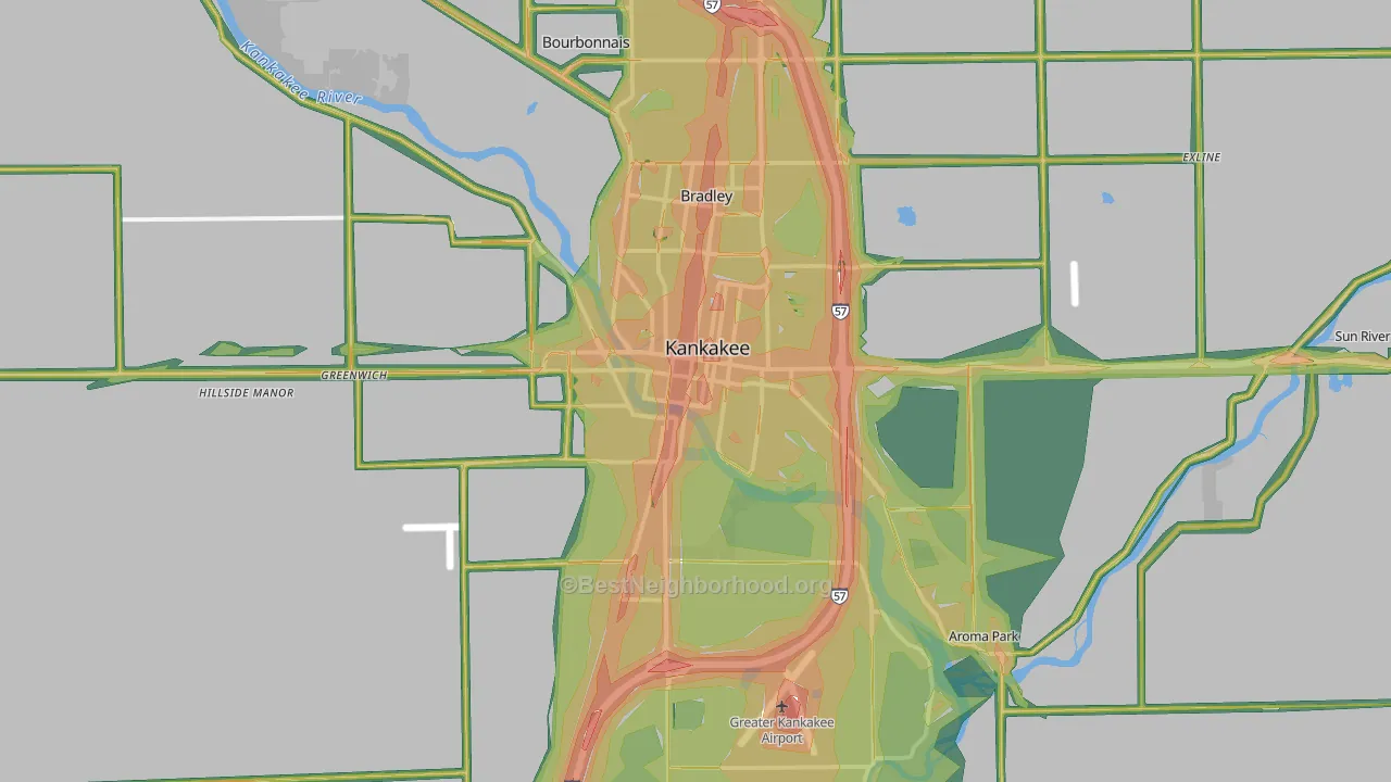 Kankakee, IL Map of Noise Levels in Kankakee