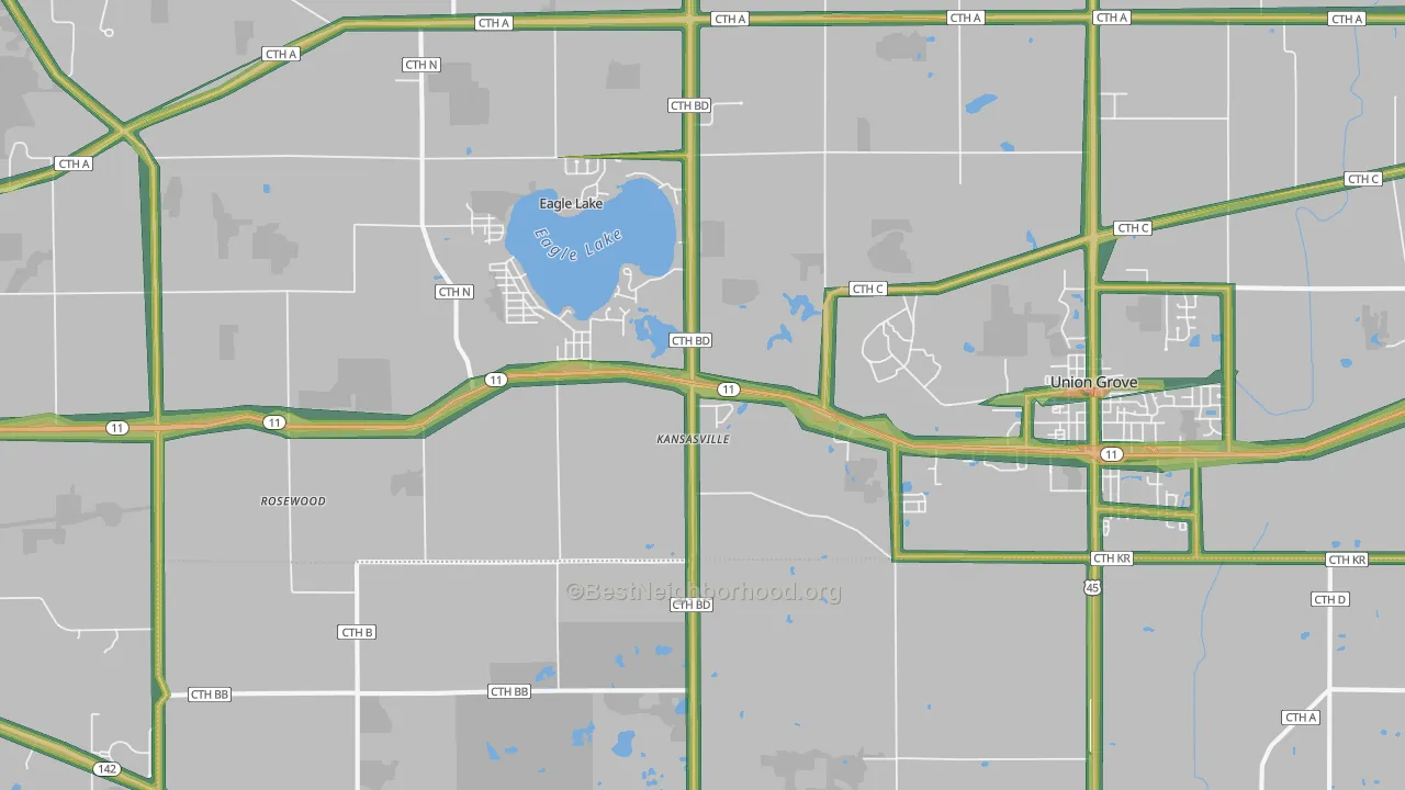 Kansasville, WI Map of Noise Levels in Kansasville