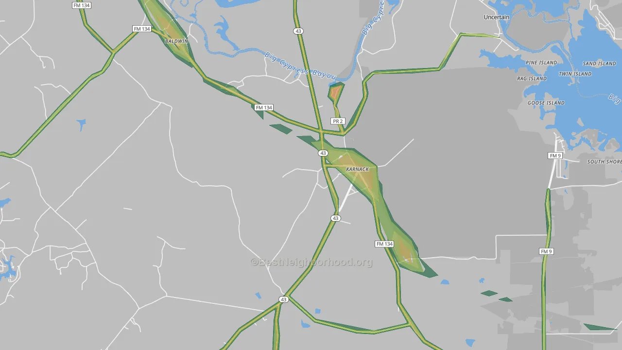 Karnack, TX Map of Noise Levels in Karnack