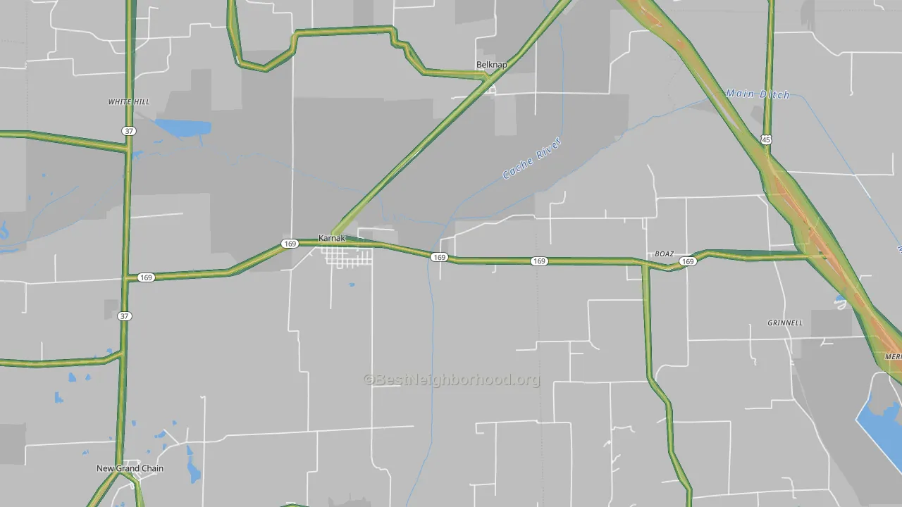 Karnak, IL Map of Noise Levels in Karnak