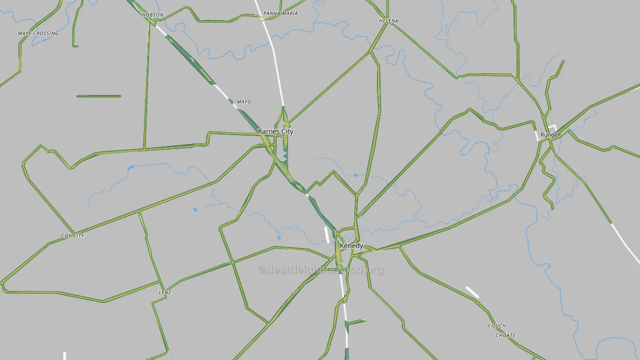 Karnes County, TX Map of Noise Levels in Karnes County