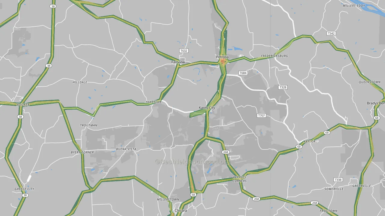 Karns City, PA Map of Noise Levels in Karns City
