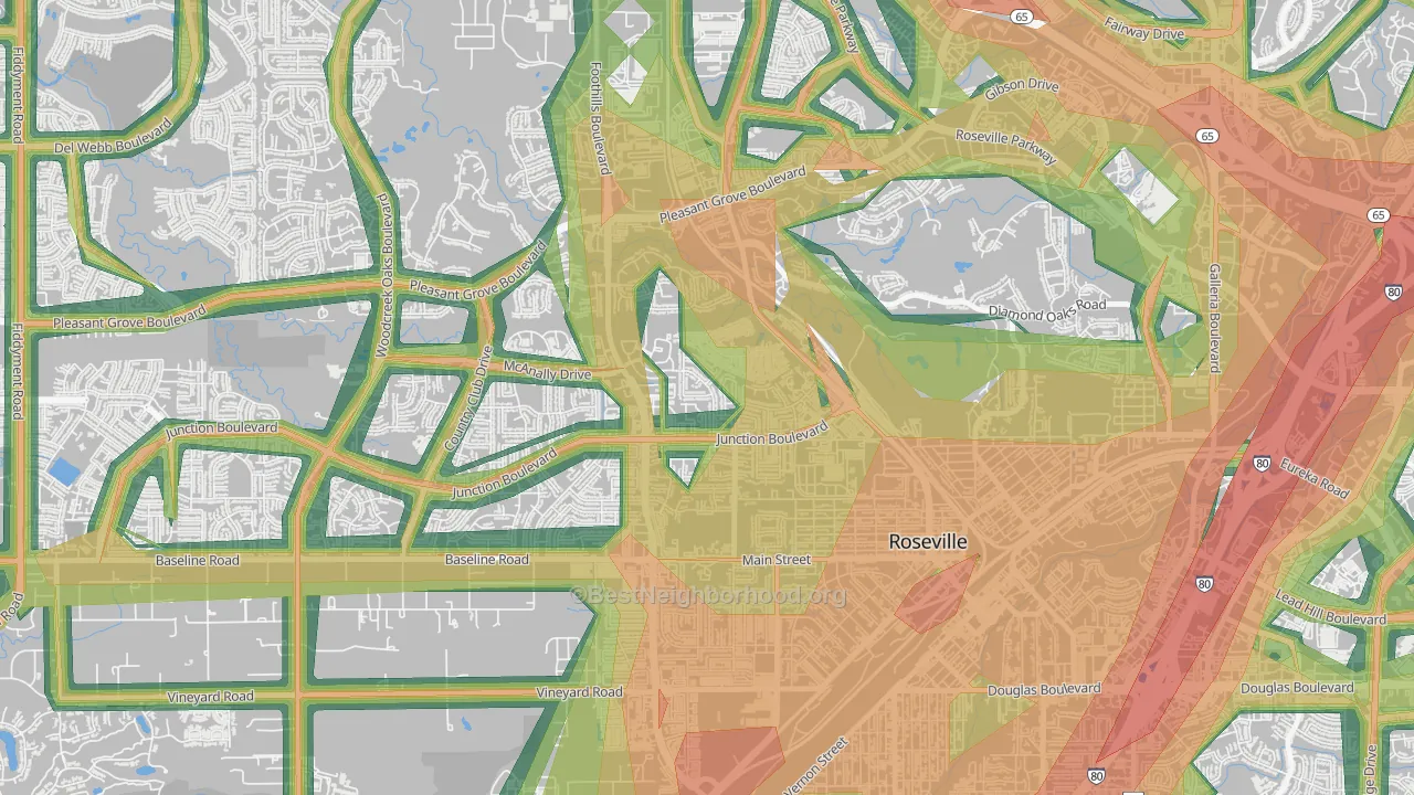 Kaseberg-Kingswood, Roseville, CA Map of Noise Levels in Kaseberg-Kingswood