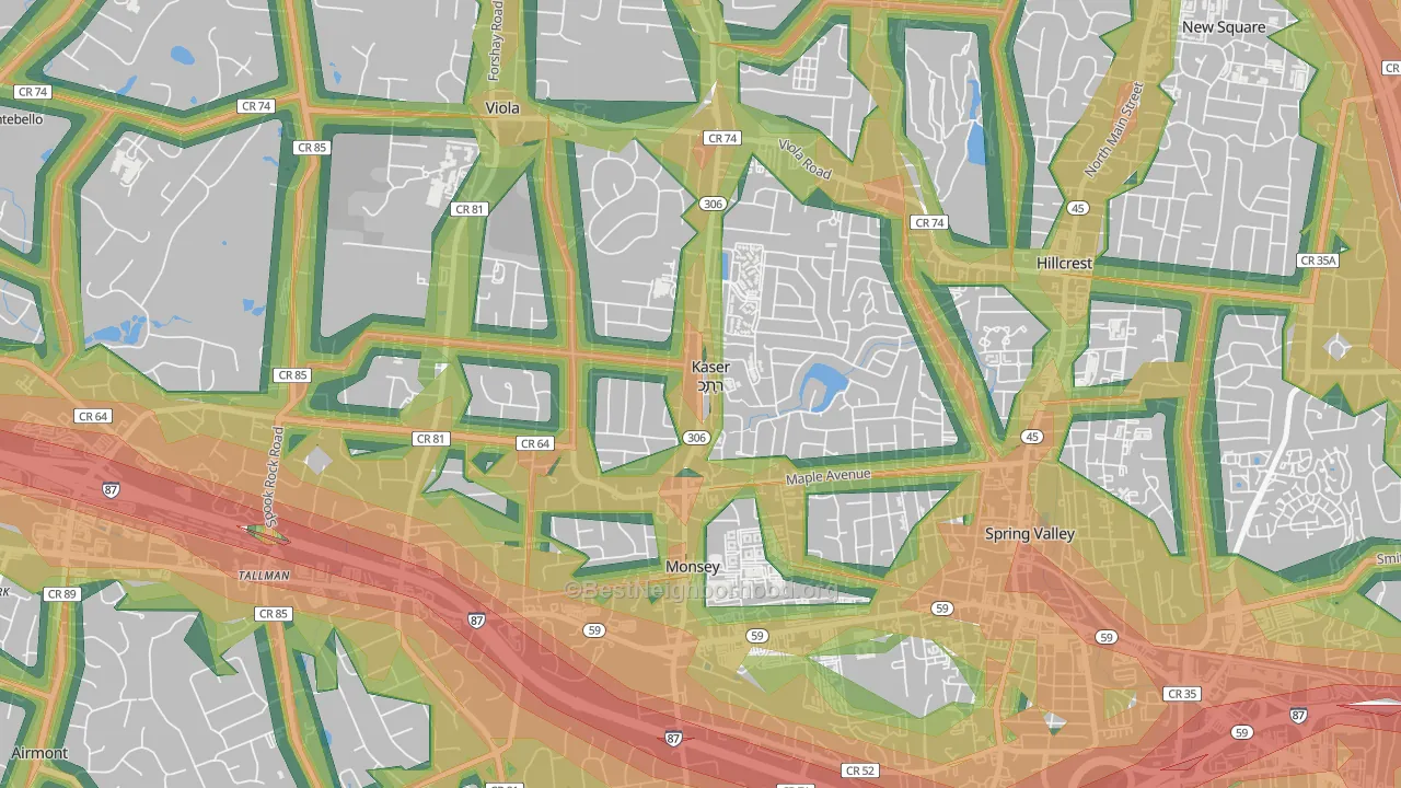 Kaser, NY Map of Noise Levels in Kaser