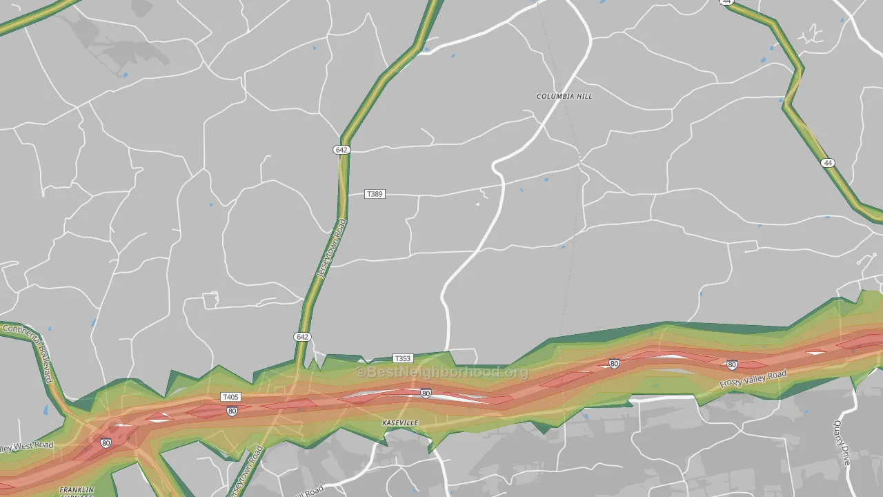 Kaseville, PA Map of Noise Levels in Kaseville