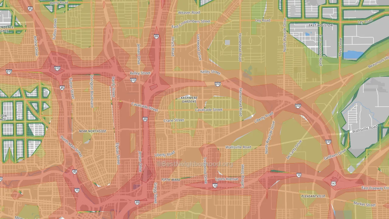 Kashmere Gardens, Houston, TX Map of Noise Levels in Kashmere Gardens