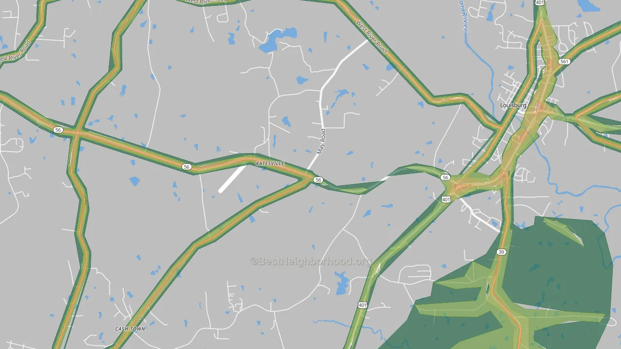 Katesville, NC Map of Noise Levels in Katesville