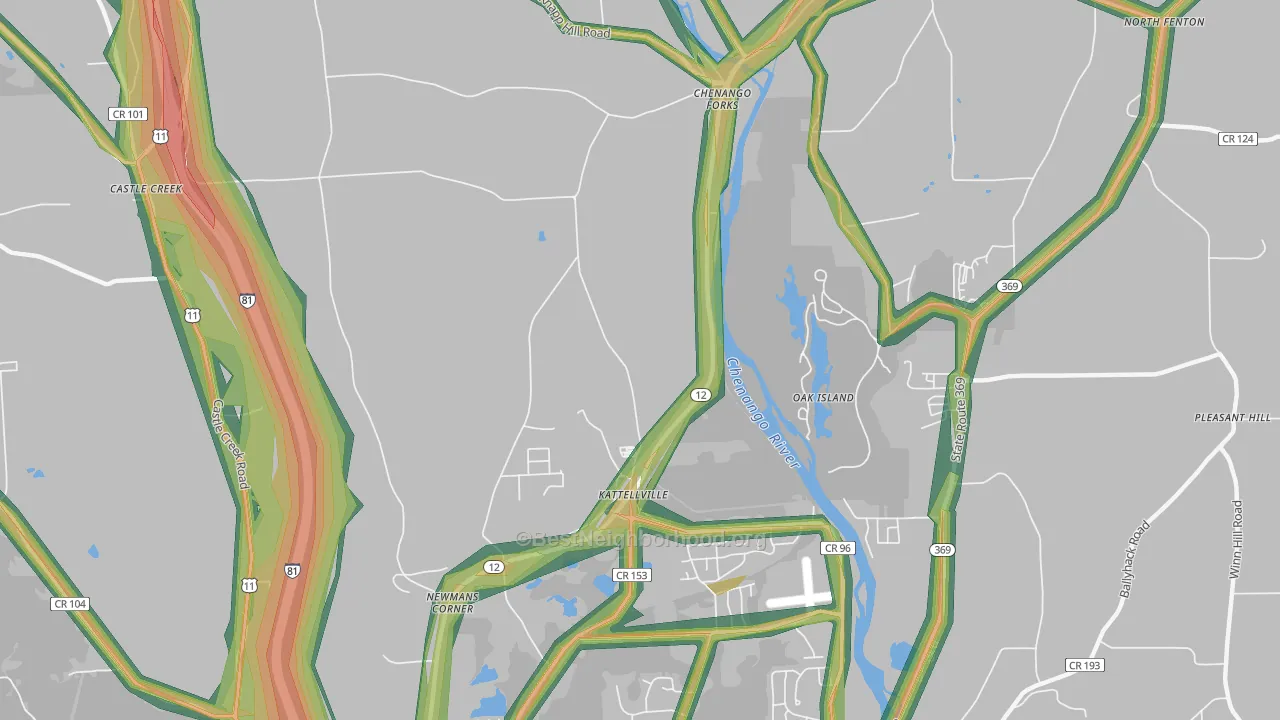Kattelville, NY Map of Noise Levels in Kattelville