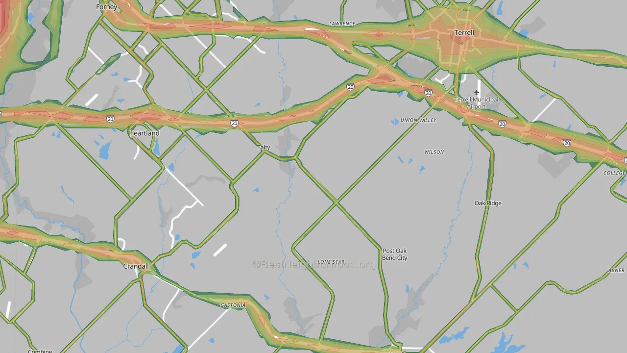Kaufman County, TX Map of Noise Levels in Kaufman County