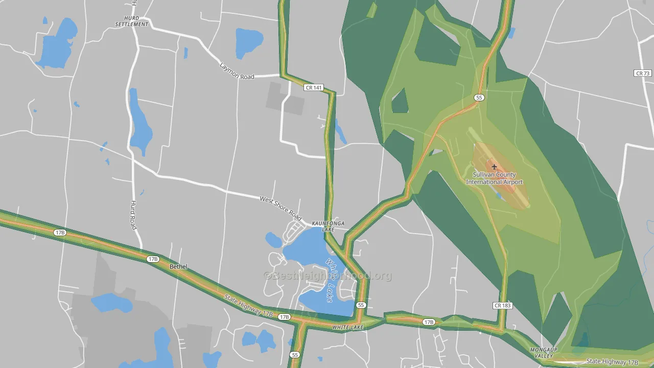Kauneonga Lake, NY Map of Noise Levels in Kauneonga Lake