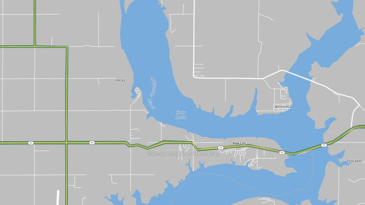 Kaw City, OK Map of Noise Levels in Kaw City