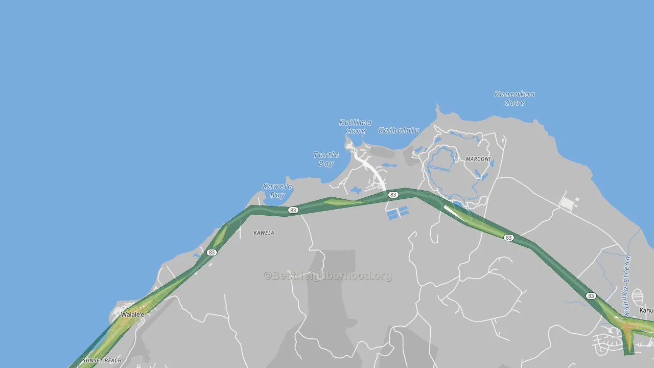 Kawela Bay, HI Map of Noise Levels in Kawela Bay