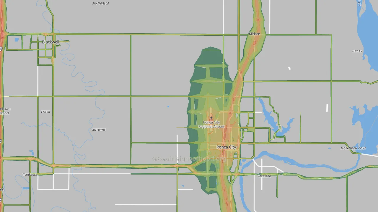 Kay County, OK Map of Noise Levels in Kay County