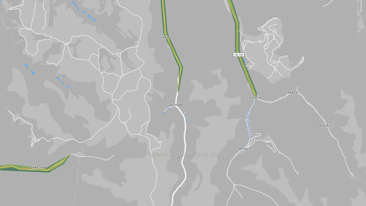 Kayford, WV Map of Noise Levels in Kayford