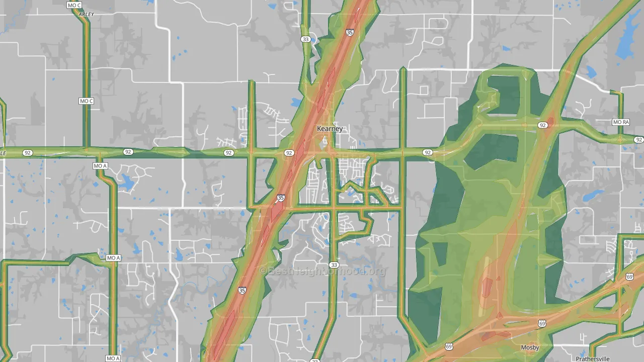 Kearney, MO Map of Noise Levels in Kearney