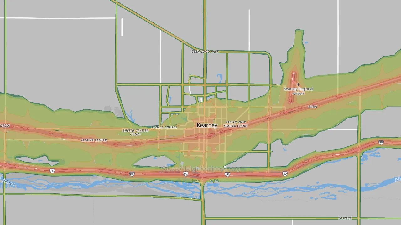 Kearney, NE Map of Noise Levels in Kearney