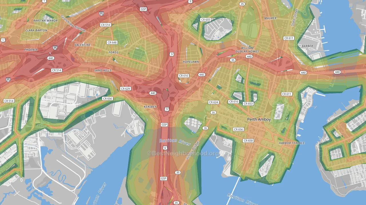 Keasbey, NJ Map of Noise Levels in Keasbey