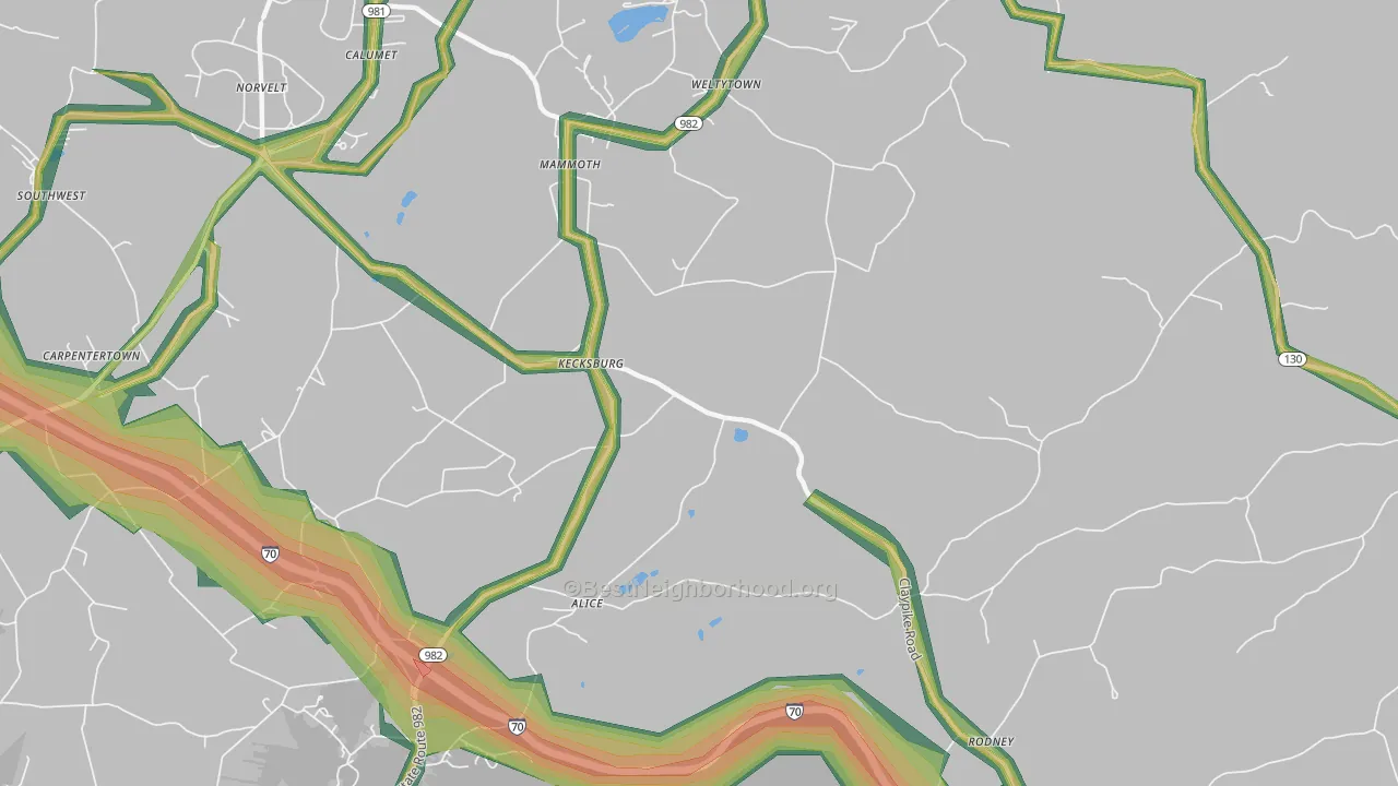 Kecksburg, PA Map of Noise Levels in Kecksburg