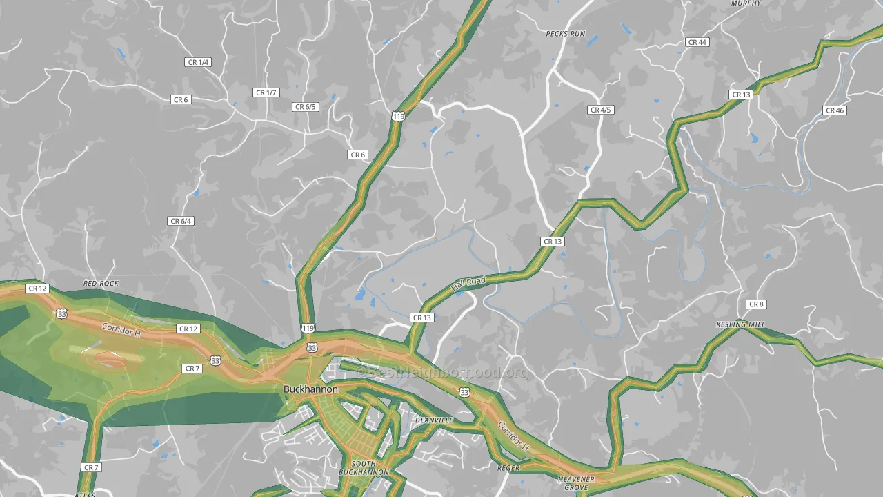 Kedron, WV Map of Noise Levels in Kedron
