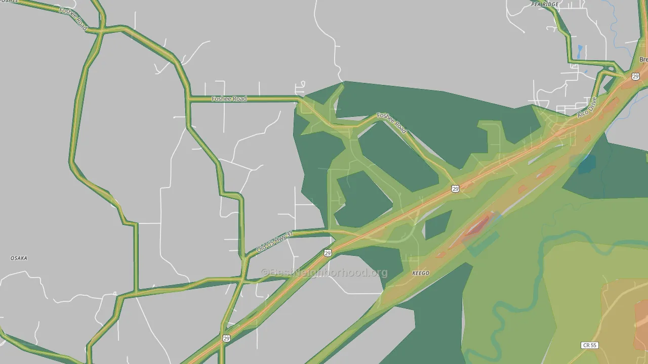 Keego, AL Map of Noise Levels in Keego