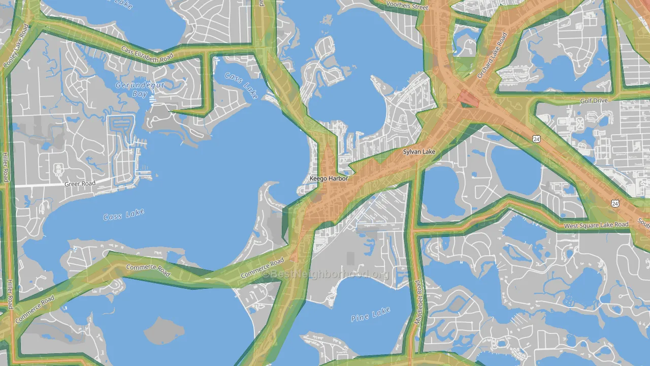 Keego Harbor, MI Map of Noise Levels in Keego Harbor