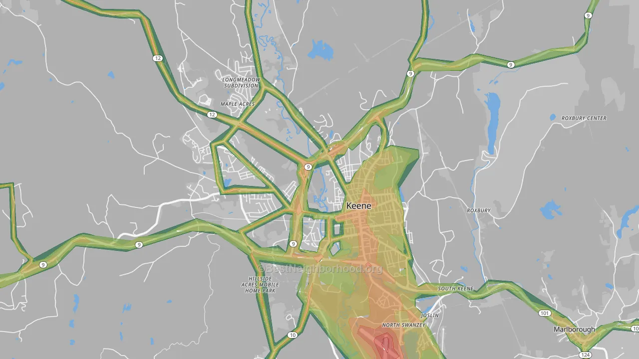 Keene, NH Map of Noise Levels in Keene