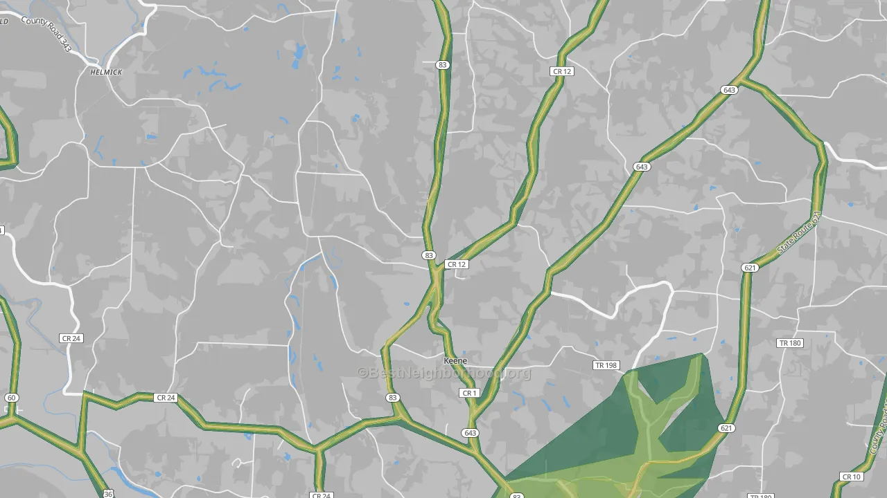 Keene, OH Map of Noise Levels in Keene
