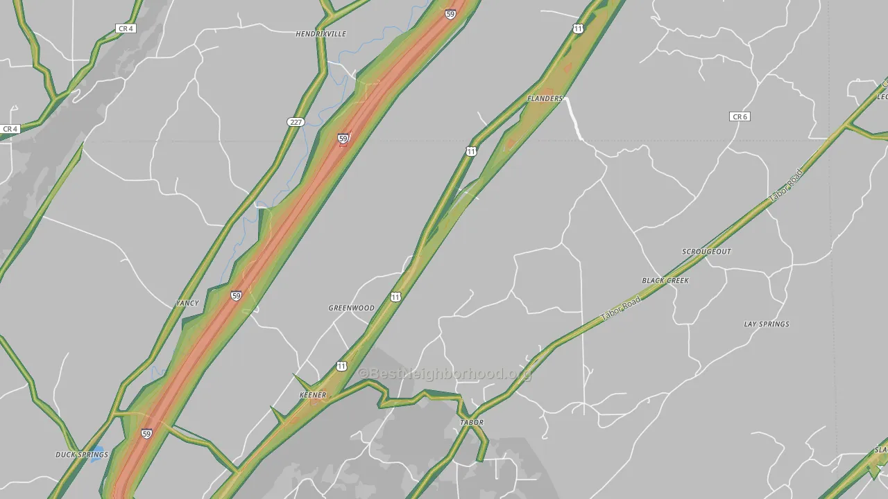 Keener, AL Map of Noise Levels in Keener