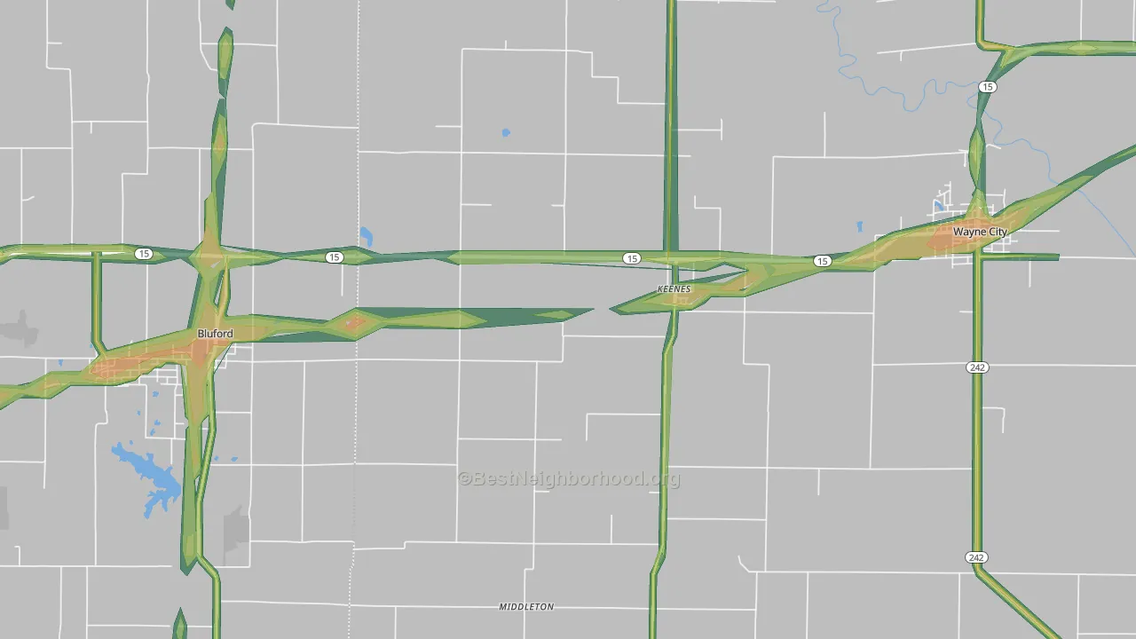 Keenes, IL Map of Noise Levels in Keenes