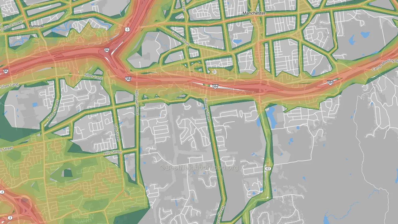 Keeney, Manchester, CT Map of Noise Levels in Keeney
