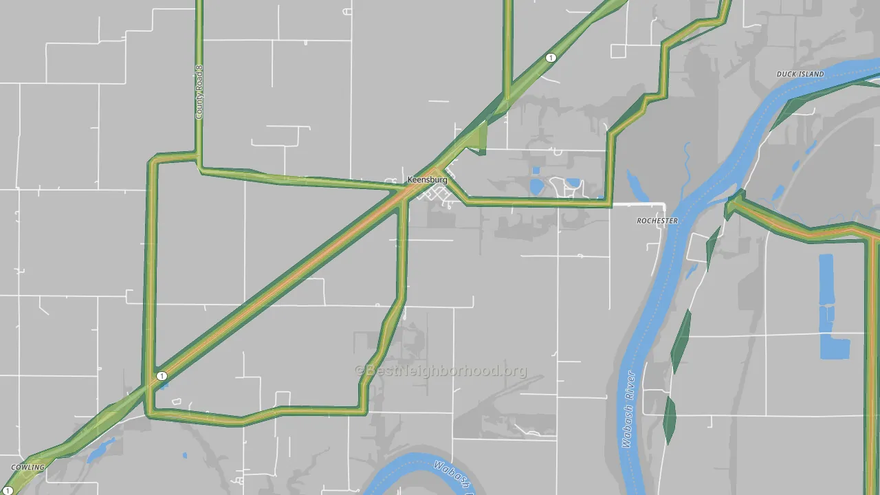 Keensburg, IL Map of Noise Levels in Keensburg