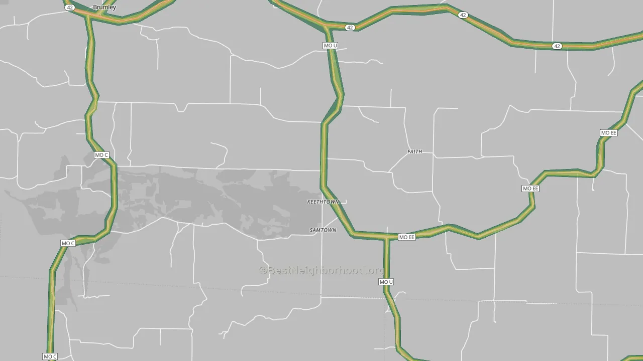 Keethtown, MO Map of Noise Levels in Keethtown