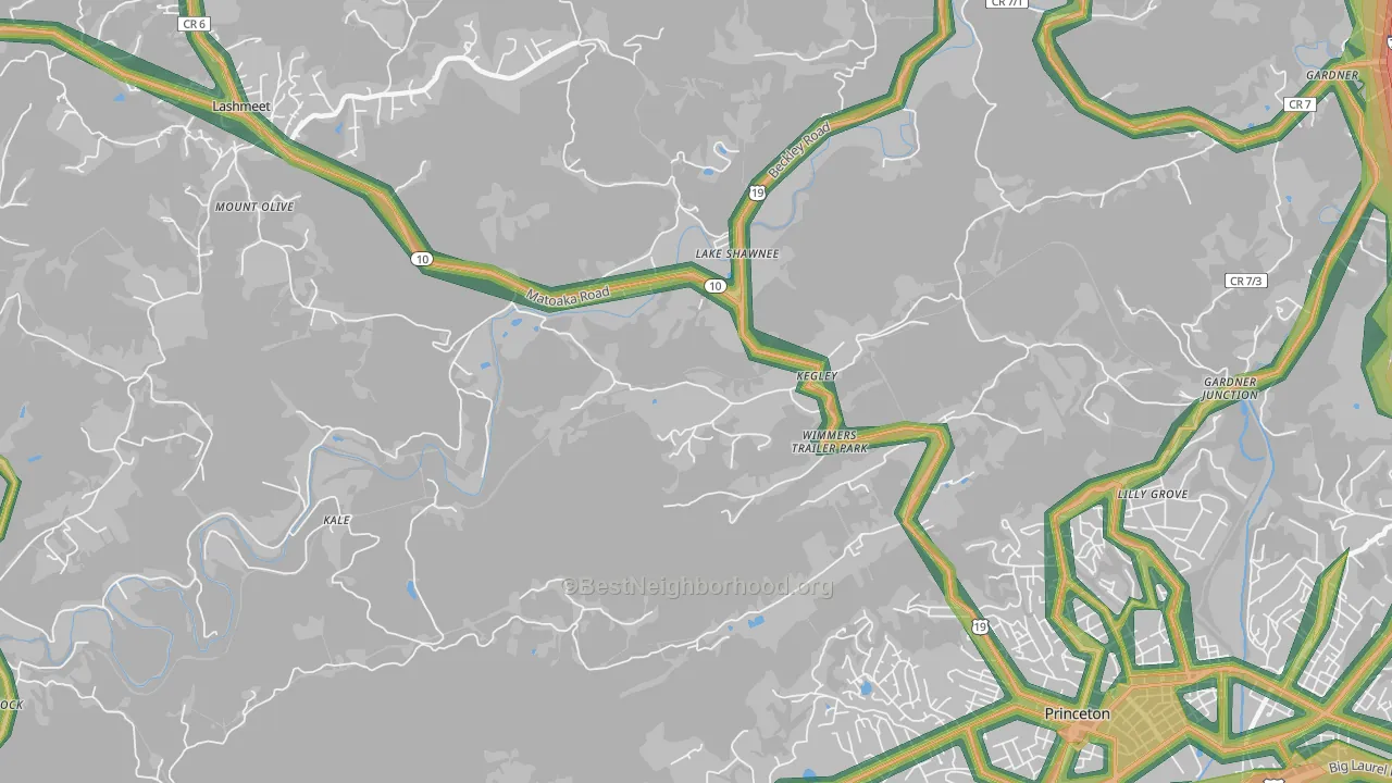 Kegley, WV Map of Noise Levels in Kegley