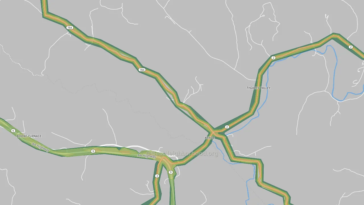 Kehoe, KY Map of Noise Levels in Kehoe