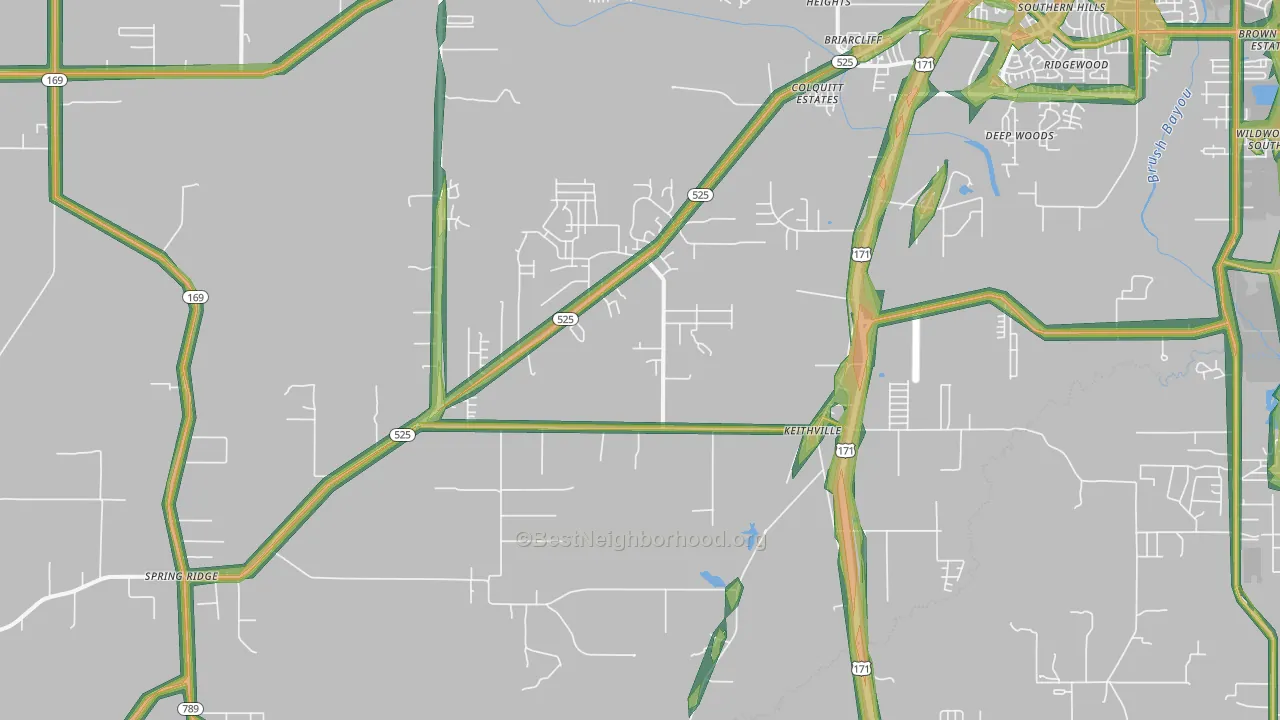 Keithville, LA Map of Noise Levels in Keithville