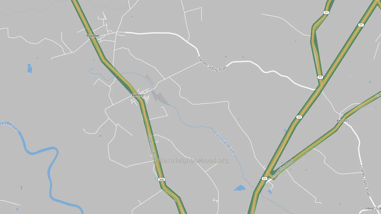 Kelford, NC Map of Noise Levels in Kelford