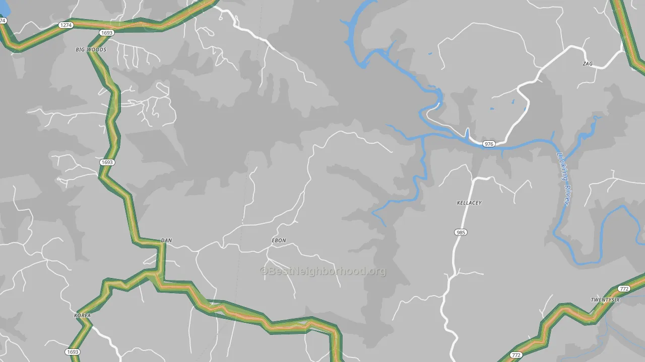 Kellacey, KY Map of Noise Levels in Kellacey