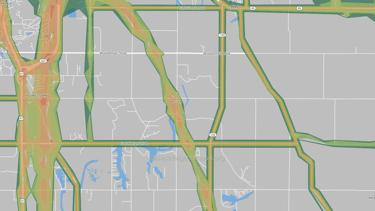 Keller, IN Map of Noise Levels in Keller