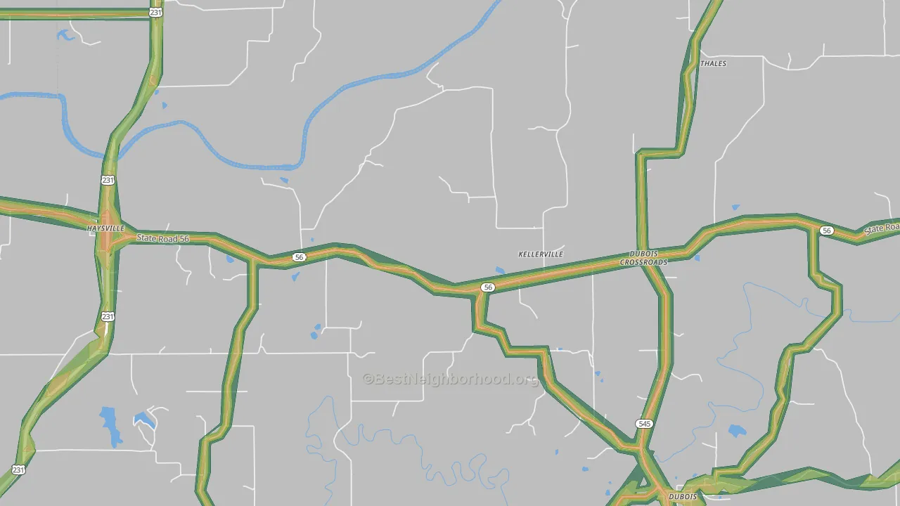 Kellerville, IN Map of Noise Levels in Kellerville