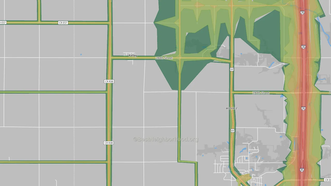 Kelley, IA Map of Noise Levels in Kelley